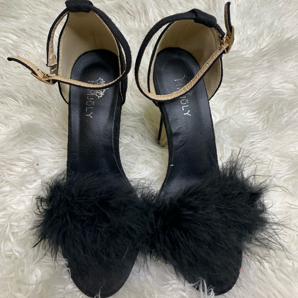 Fluffy/furry black heels
